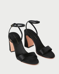 Loeffler Randall / Malia Black Satin Curved-Heel Sandal