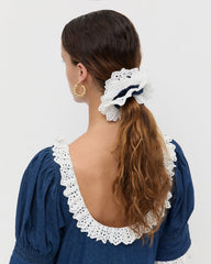 Loeffler Randall / Dolly Denim/Cream Embroidered Scrunchie