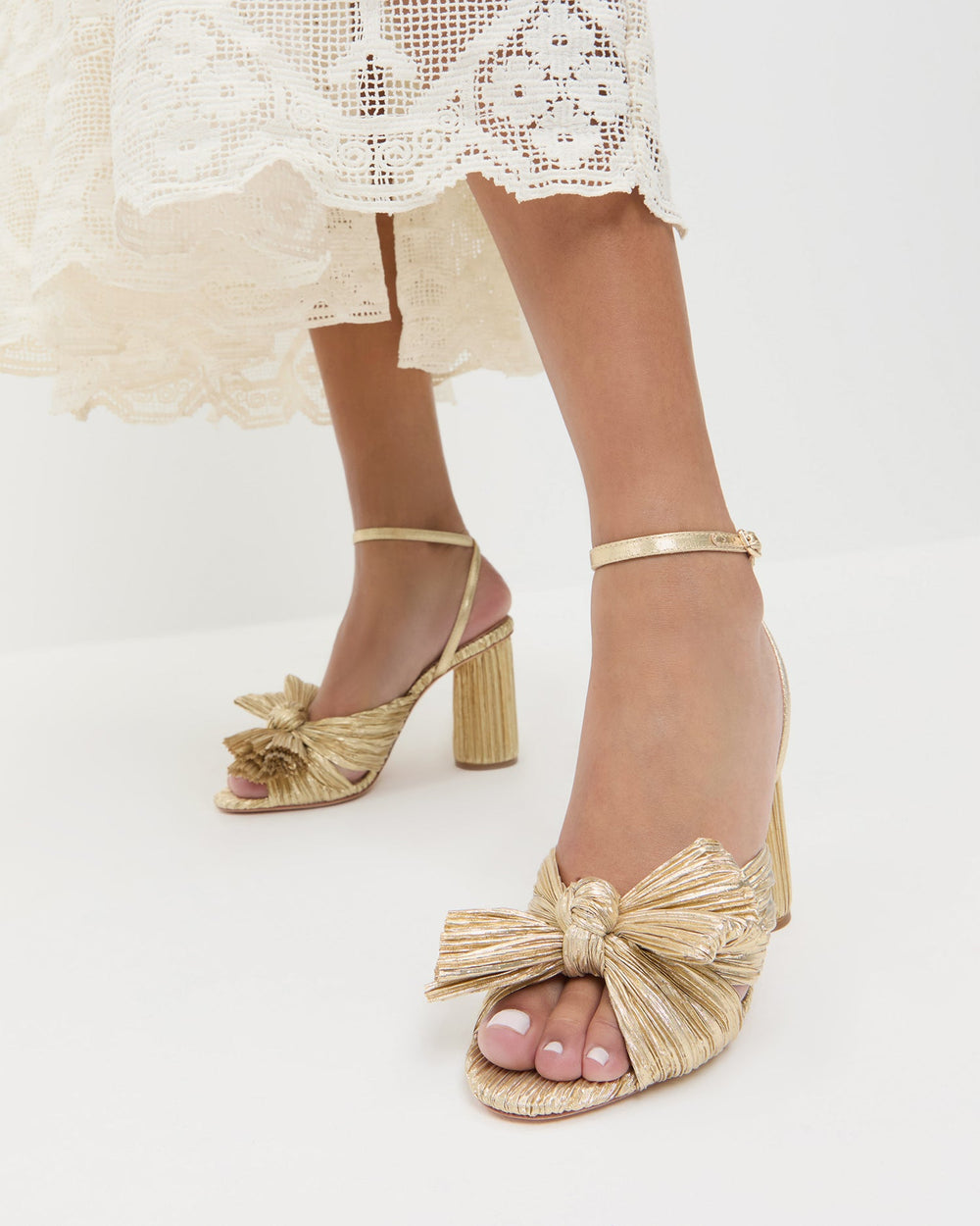 Loeffler Randall / Camellia Gold Pleated Bow Heel