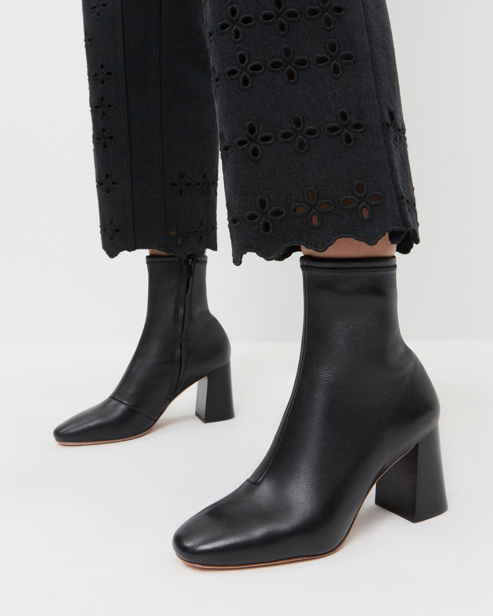 Loeffler Randall / Elise Black Leather Stretch Bootie