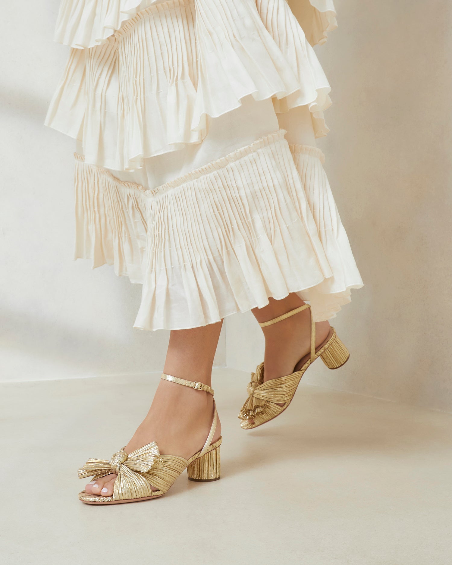 Loeffler Randall / Dahlia Gold Pleated Bow Heel