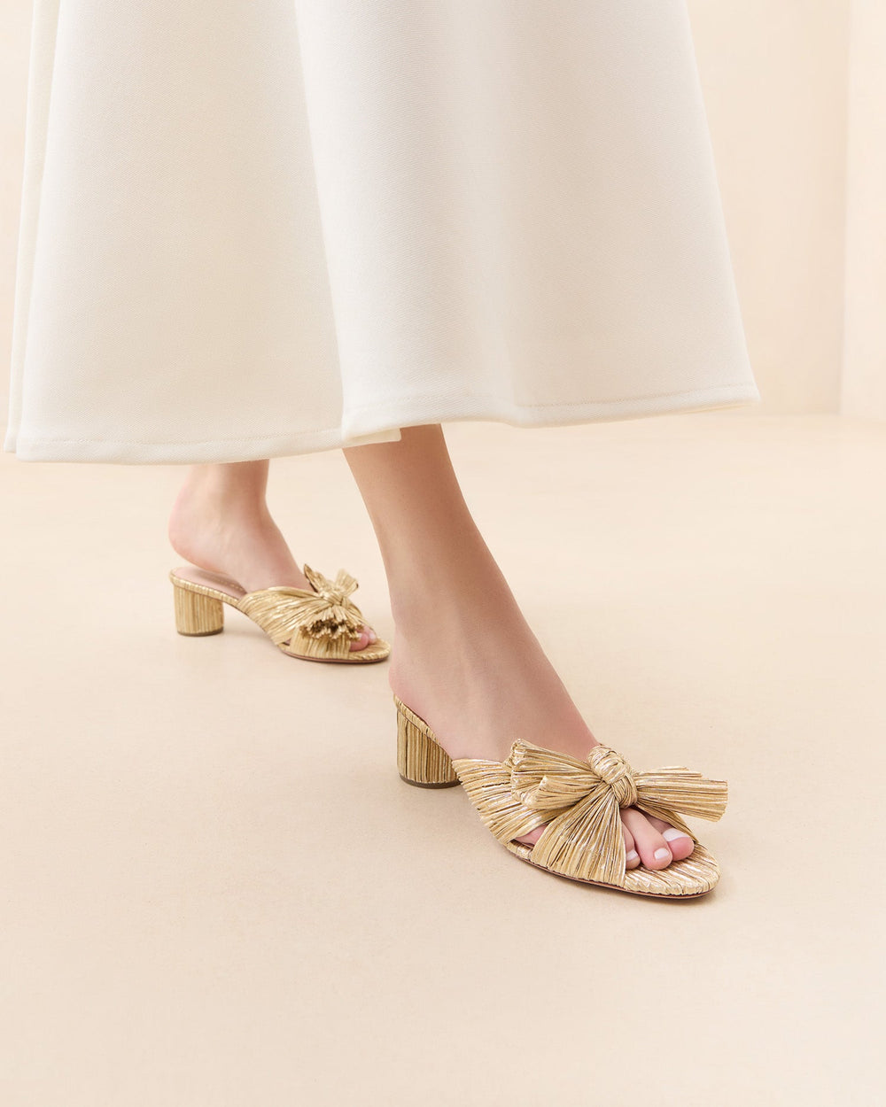 Loeffler Randall / Emilia Gold Pleated Bow Heel