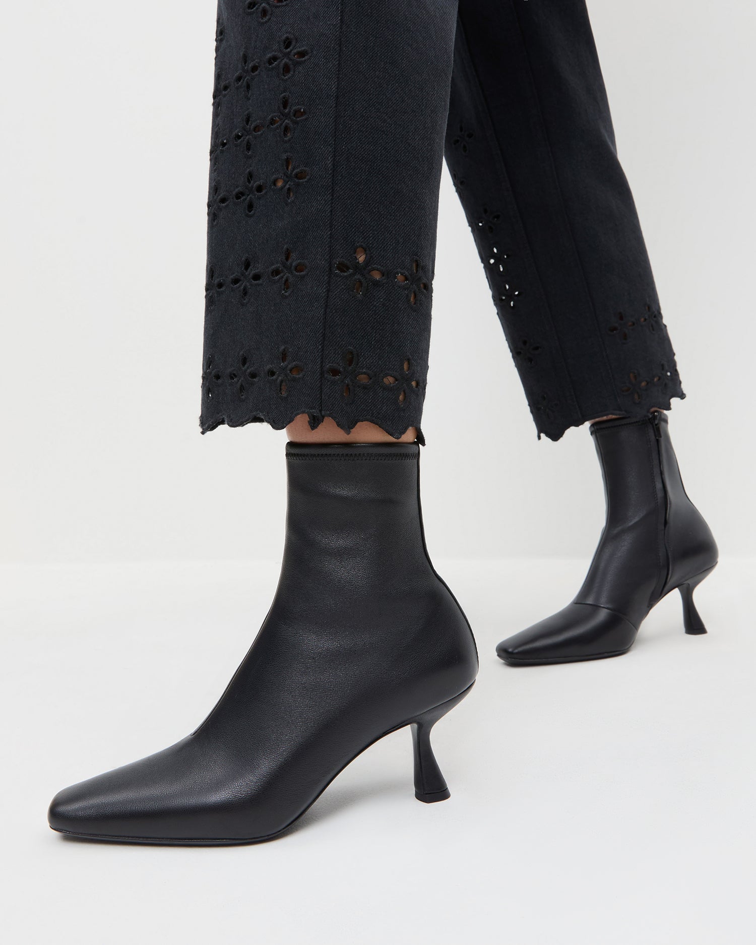 Loeffler Randall / Thandy Black Leather Curved Heel Bootie