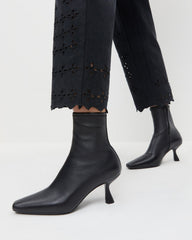 Loeffler Randall / Thandy Black Leather Curved Heel Bootie