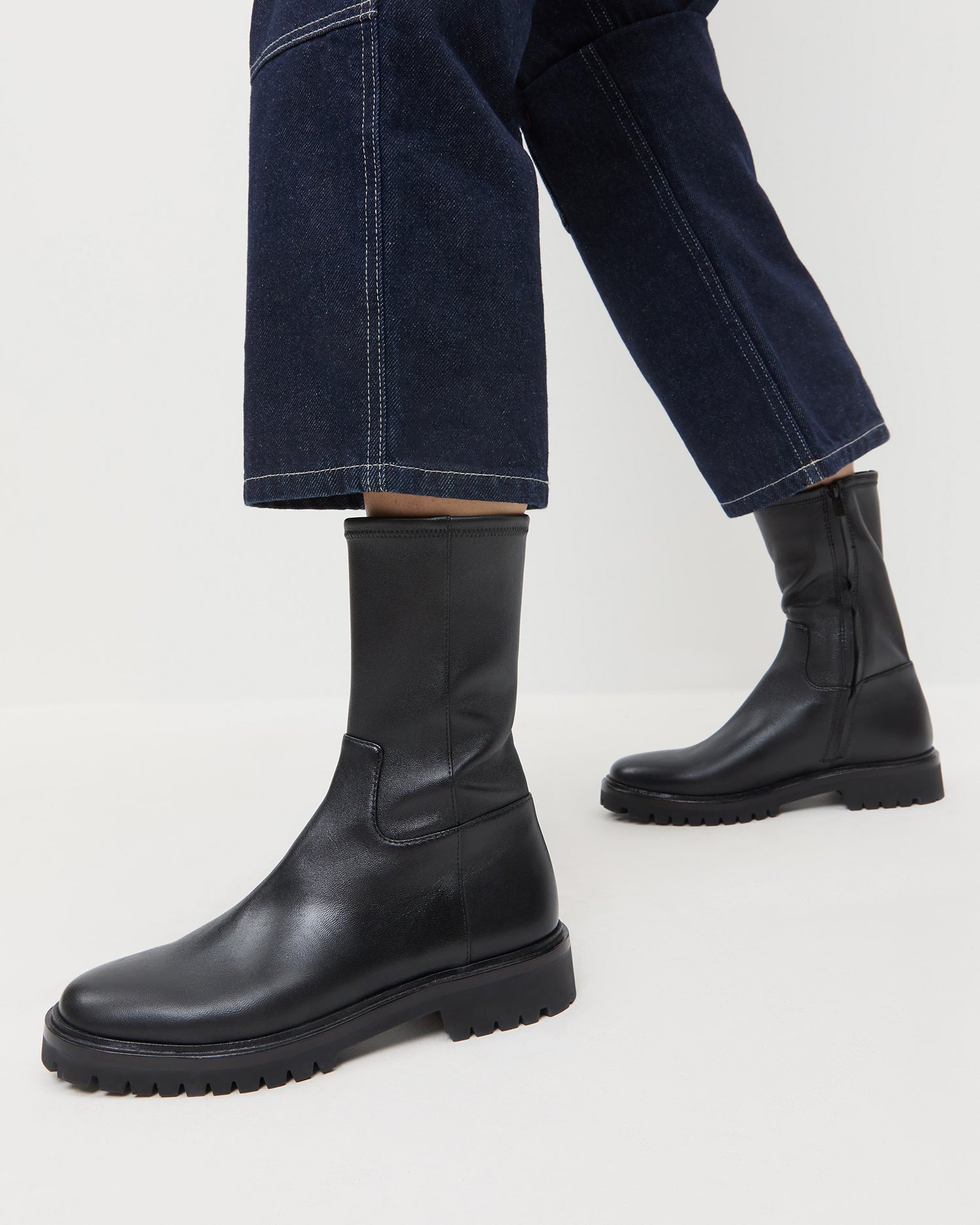 Loeffler Randall / Danny Black Leather Lug Boot
