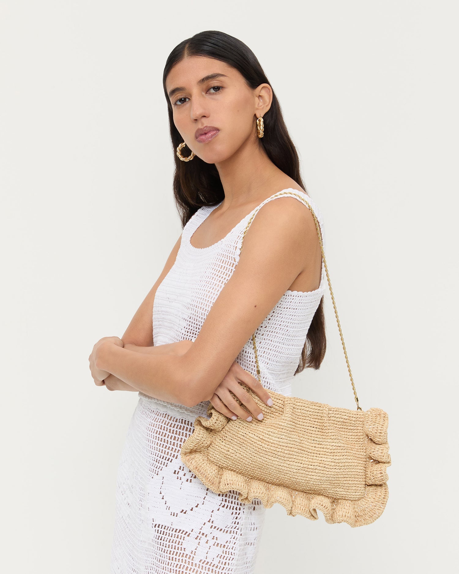 Loeffler Randall / Mavis Natural Raffia Ruffle Clutch