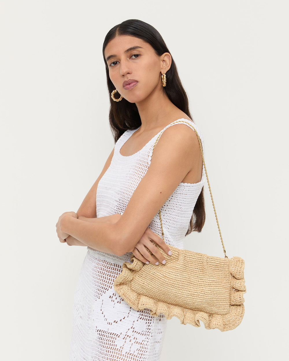 Loeffler Randall / Mavis Natural Raffia Ruffle Clutch