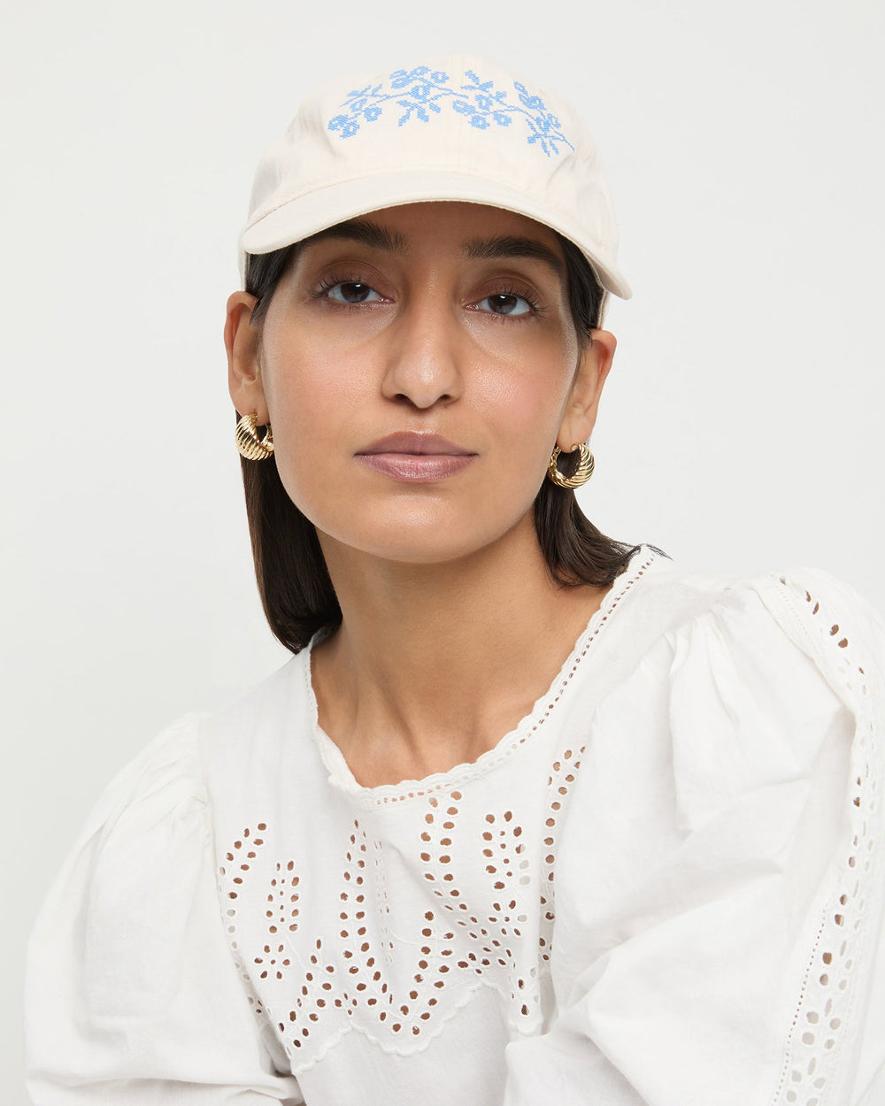 Loeffler Randall / Cairo Natural/Blue Embroidered Cap