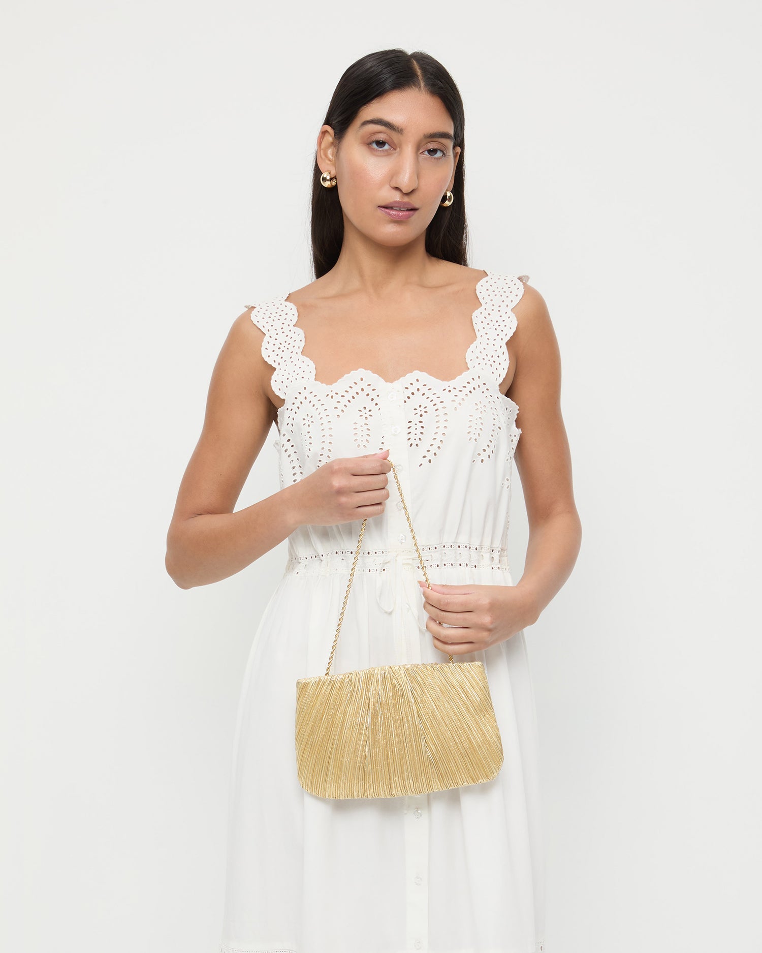 Loeffler Randall / Brit Gold Lamé Pleated Clutch