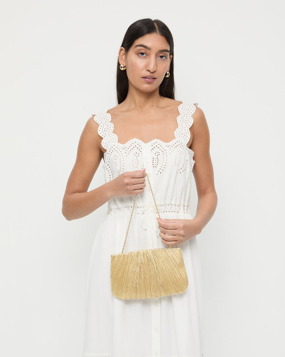 Loeffler Randall / Brit Gold Lamé Pleated Clutch