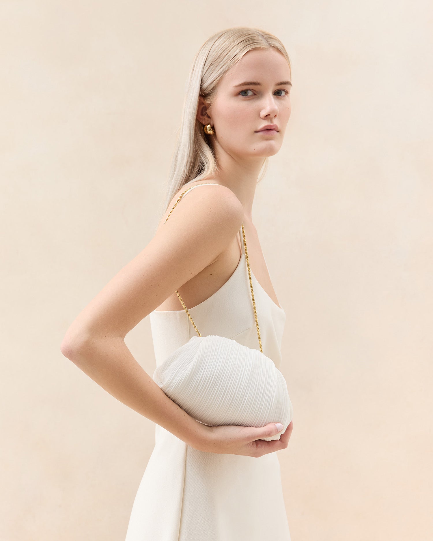 Loeffler Randall / Bailey White Pleated Dome Clutch