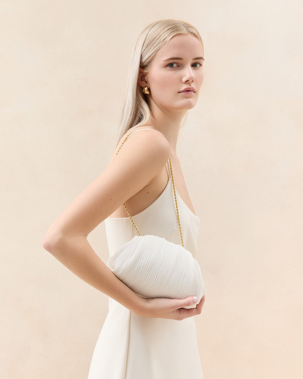 Loeffler Randall / Bailey White Pleated Dome Clutch