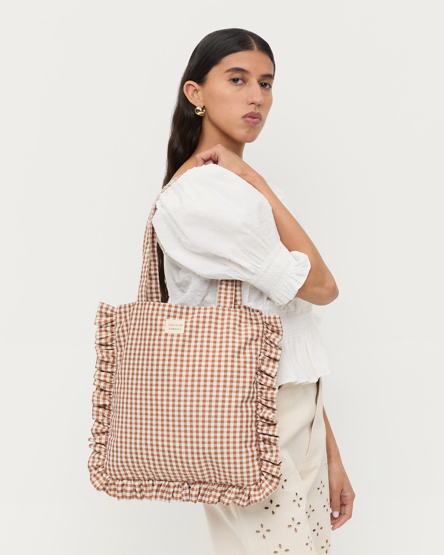 Loeffler Randall / Justine Brown Gingham Ruffle Tote