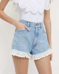 Loeffler Randall / Kay Lace-Trimmed Denim Shorts