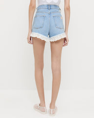 Loeffler Randall / Kay Lace-Trimmed Denim Shorts