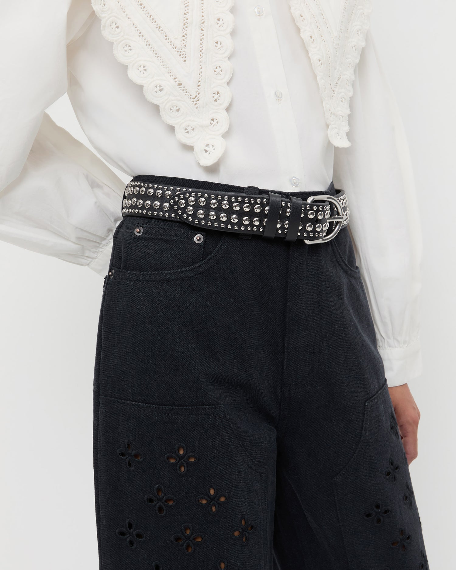 Loeffler Randall / Isaac Black/Silver Studded Belt