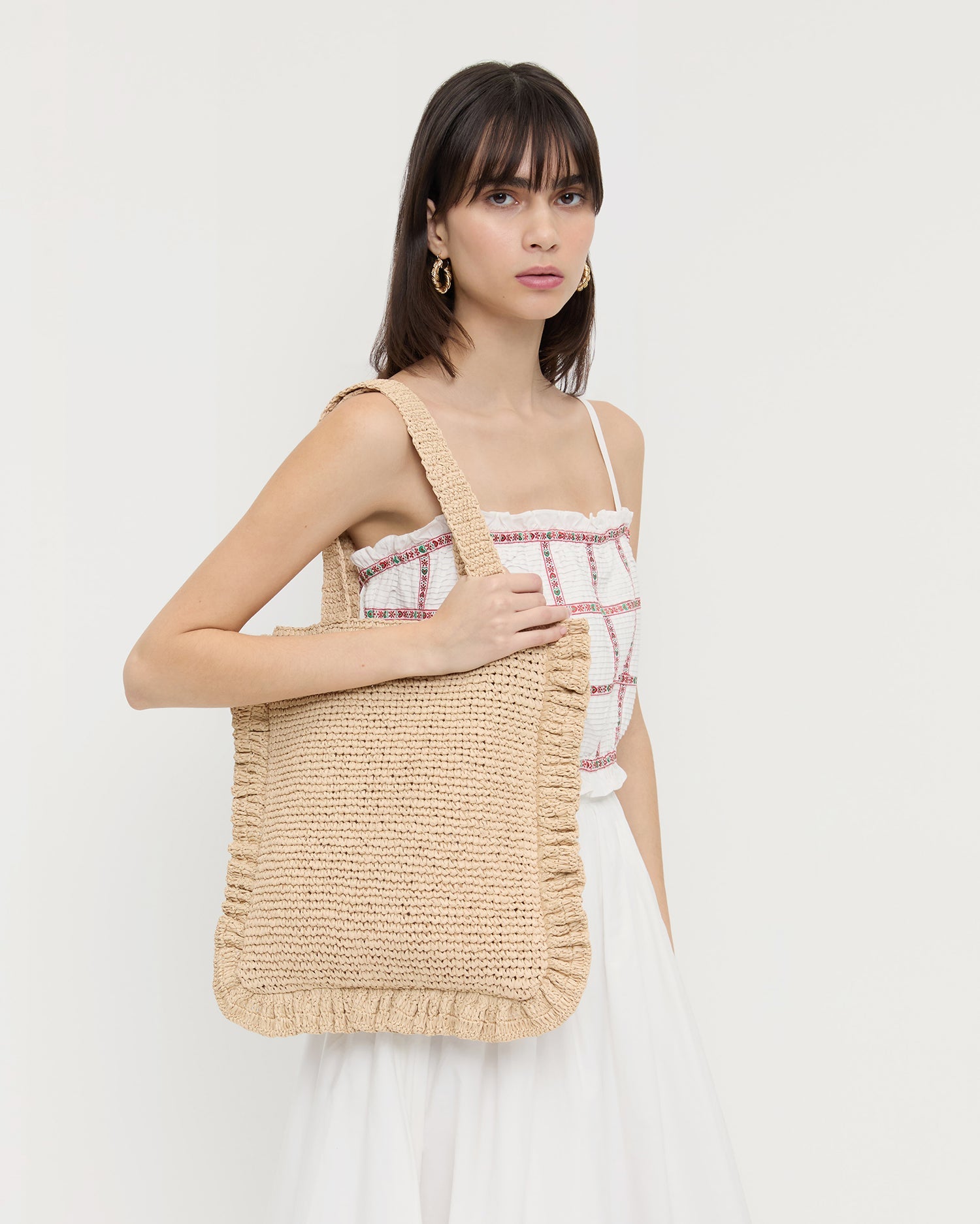 Loeffler Randall / Justine Natural Crochet Ruffle Tote