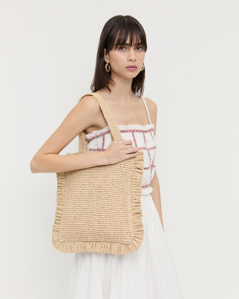 Loeffler Randall / Justine Natural Crochet Ruffle Tote