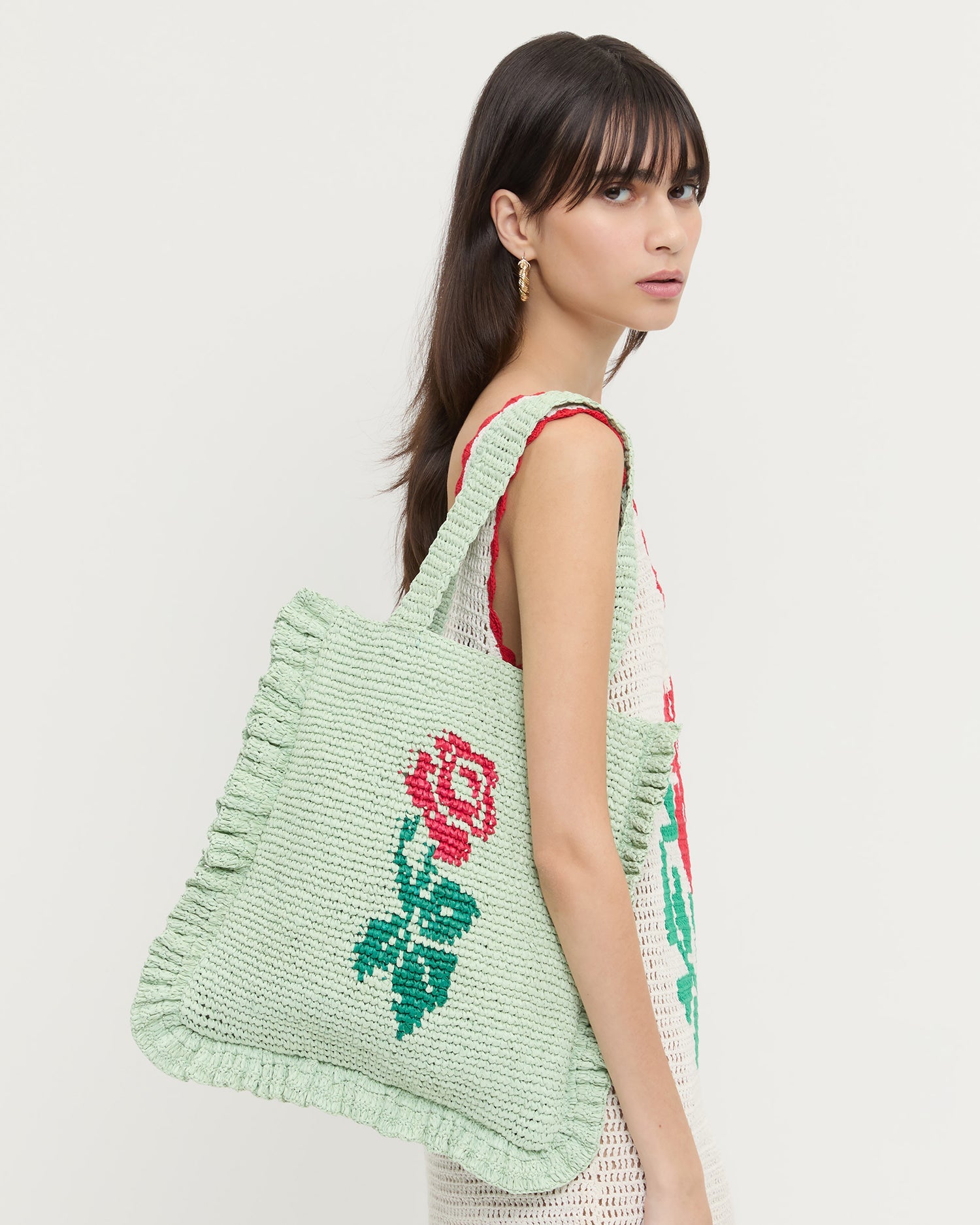 Loeffler Randall / Justine Mint Crochet Ruffle Tote