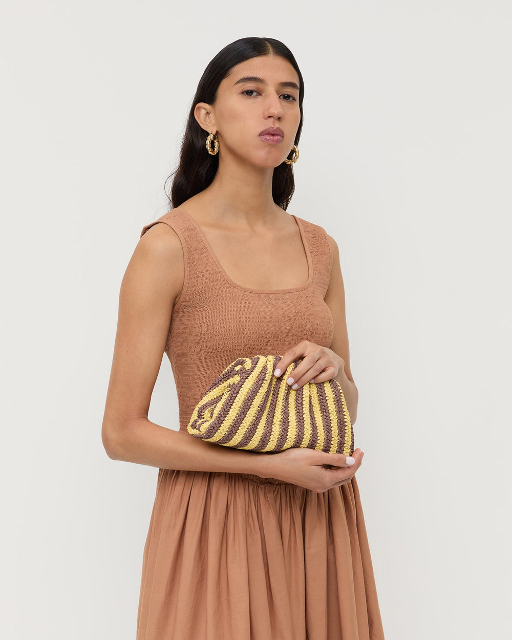 Loeffler Randall / Bailey Brown/Butter Stripe Dome Clutch