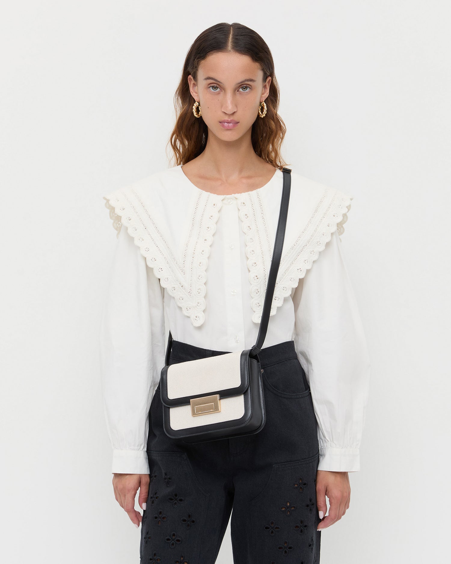 Loeffler Randall / Desi Black/Natural Canvas Crossbody