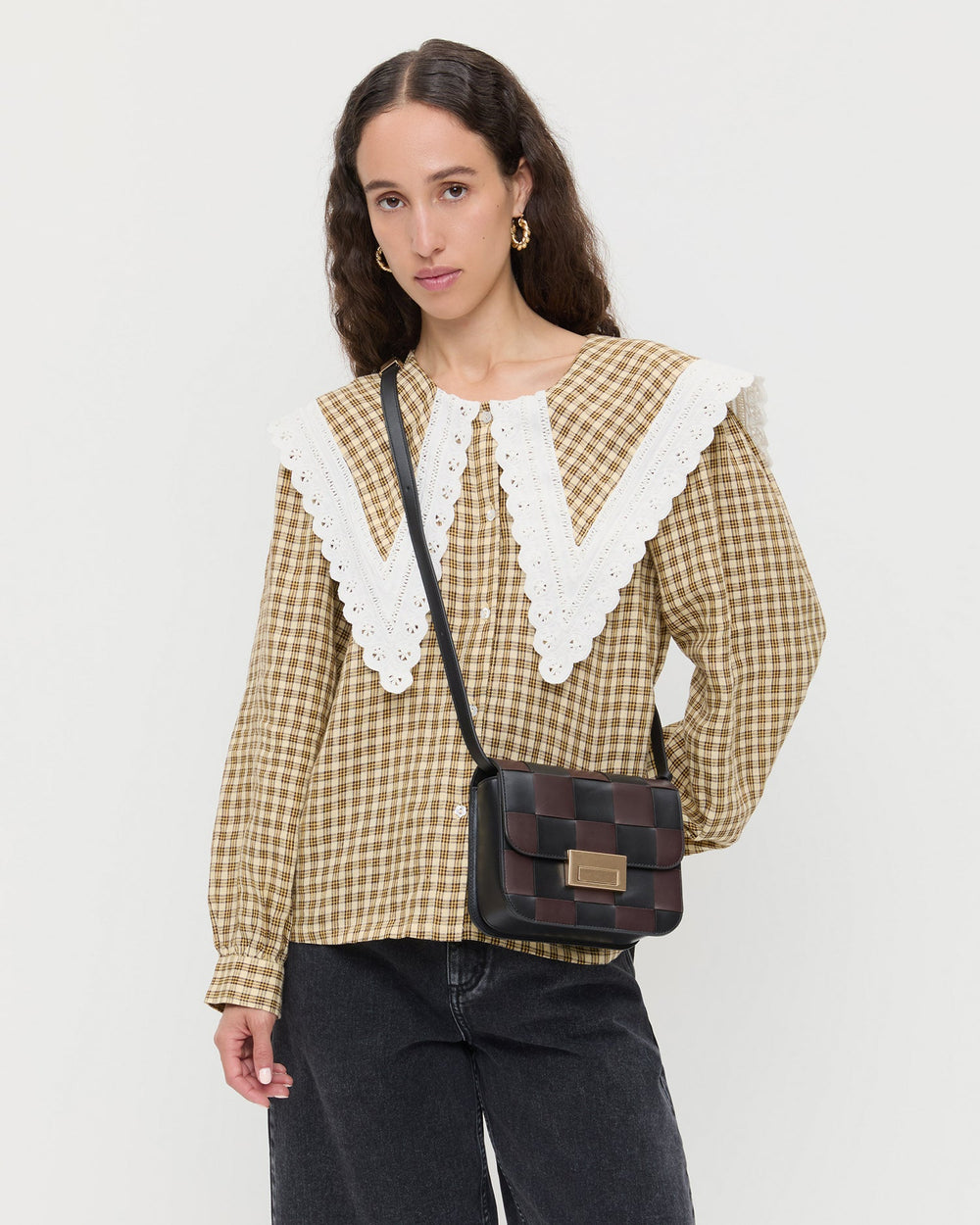 Loeffler Randall / Desi Black/Espresso Woven Leather Crossbody