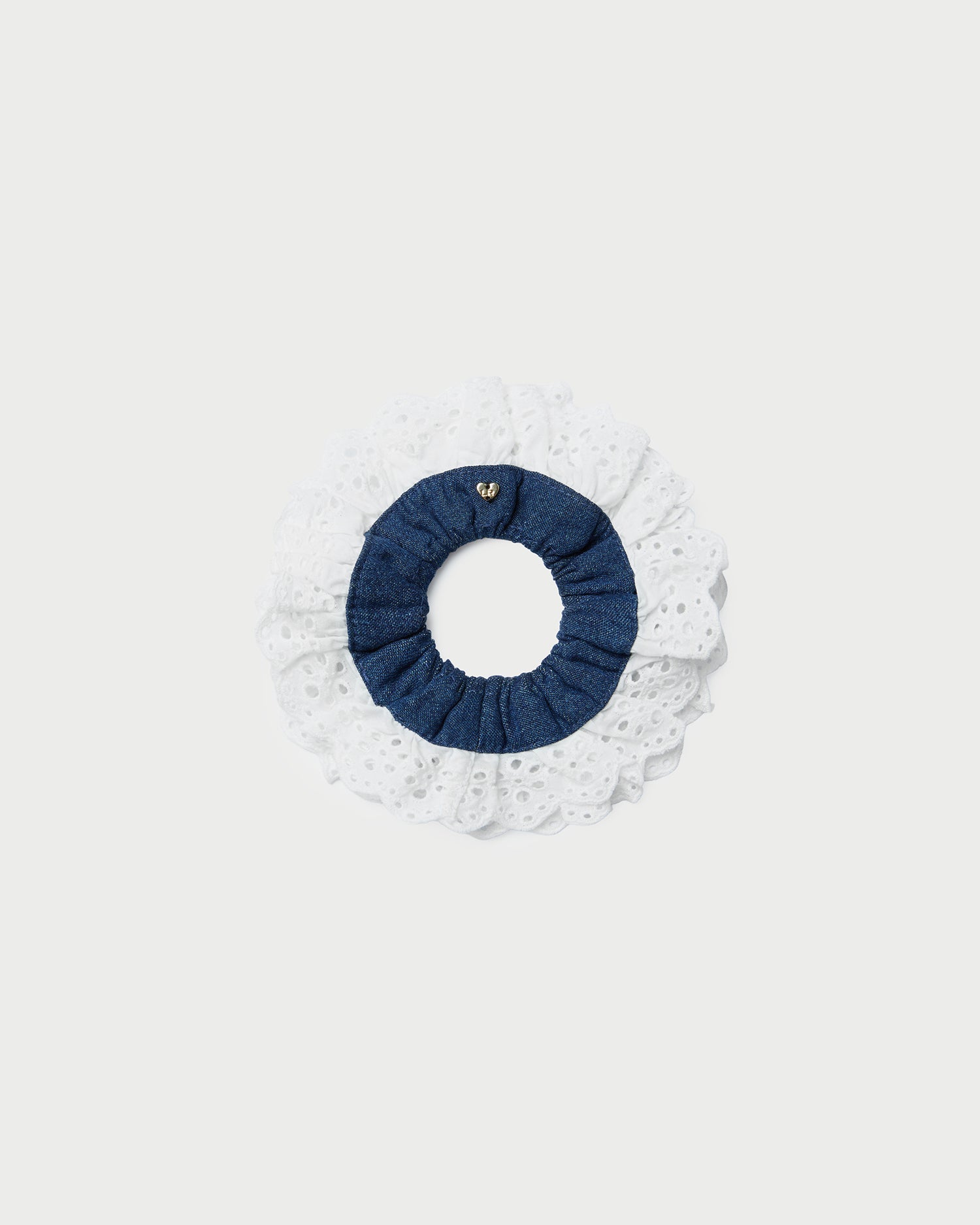 Loeffler Randall / Dolly Denim/Cream Embroidered Scrunchie