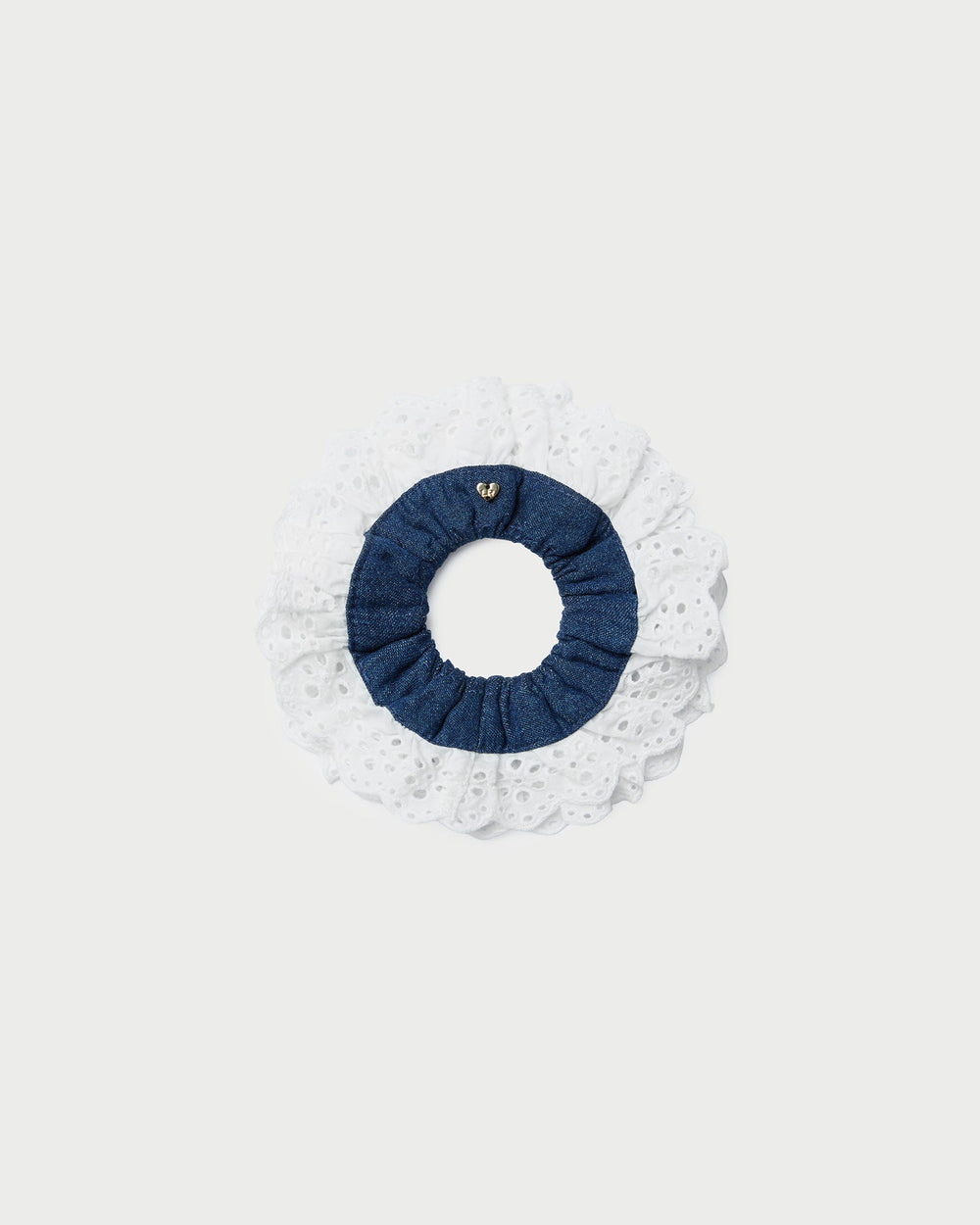Loeffler Randall / Dolly Denim/Cream Embroidered Scrunchie