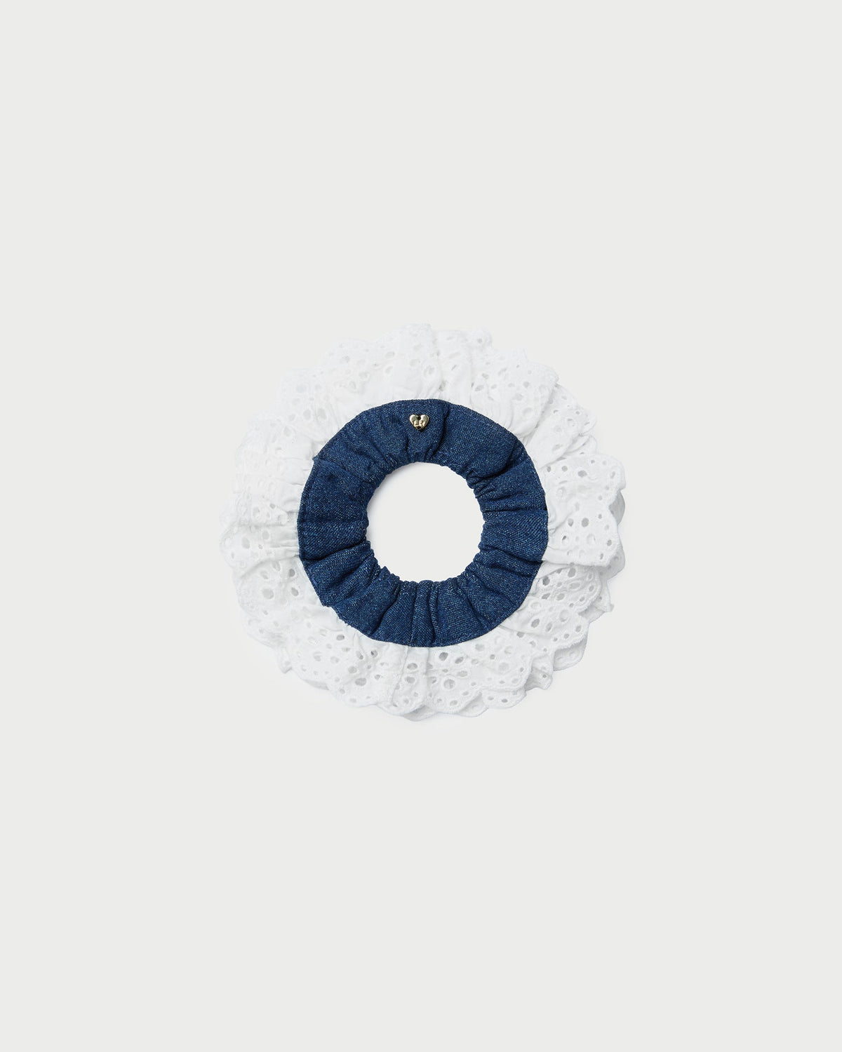 Loeffler Randall / Dolly Denim/Cream Embroidered Scrunchie
