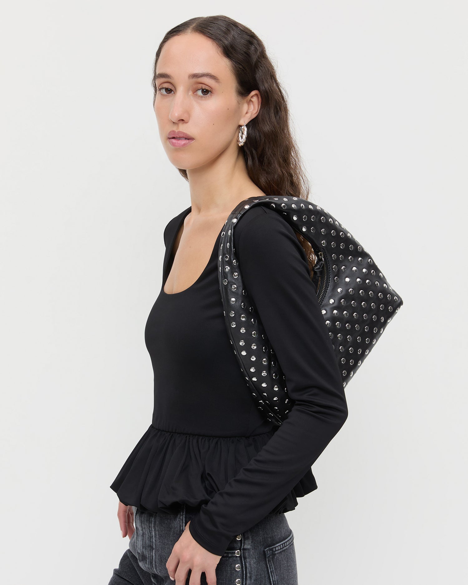 Loeffler Randall / Mercer Black/Silver Leather Shoulder Bag
