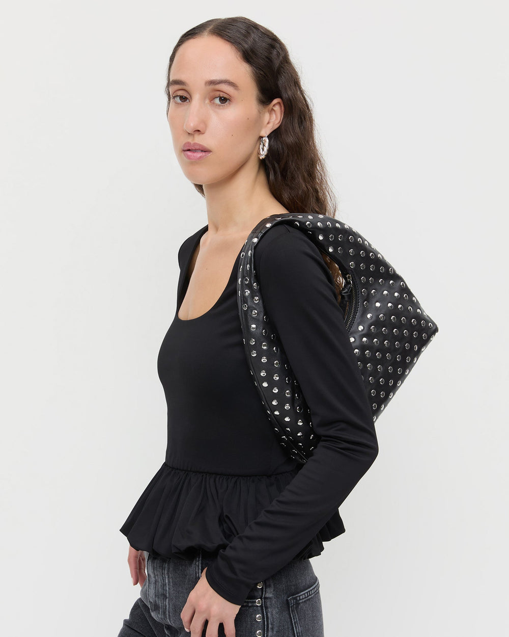 Loeffler Randall / Mercer Black/Silver Leather Shoulder Bag