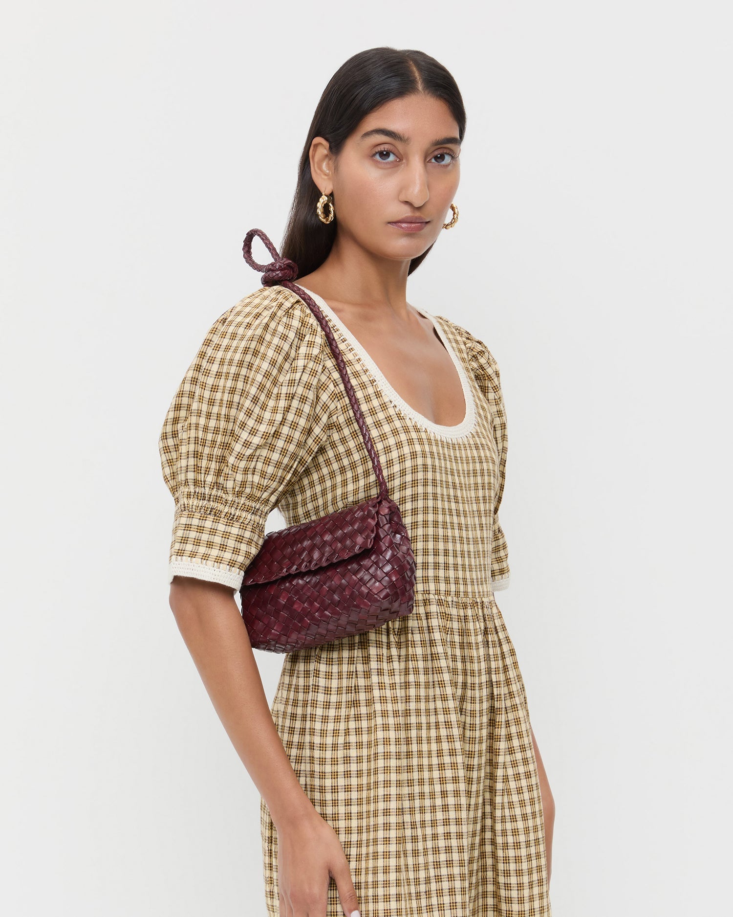 Loeffler Randall / Vinnie Maroon Woven Leather Crossbody