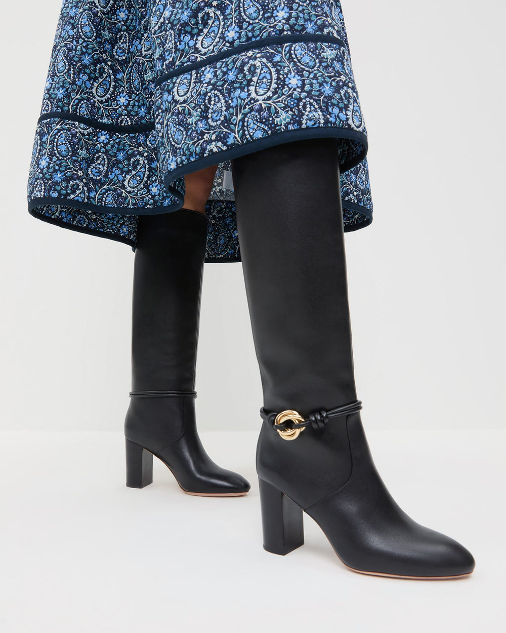Loeffler Randall / Goldy Black/Gold Leather Tall Boot