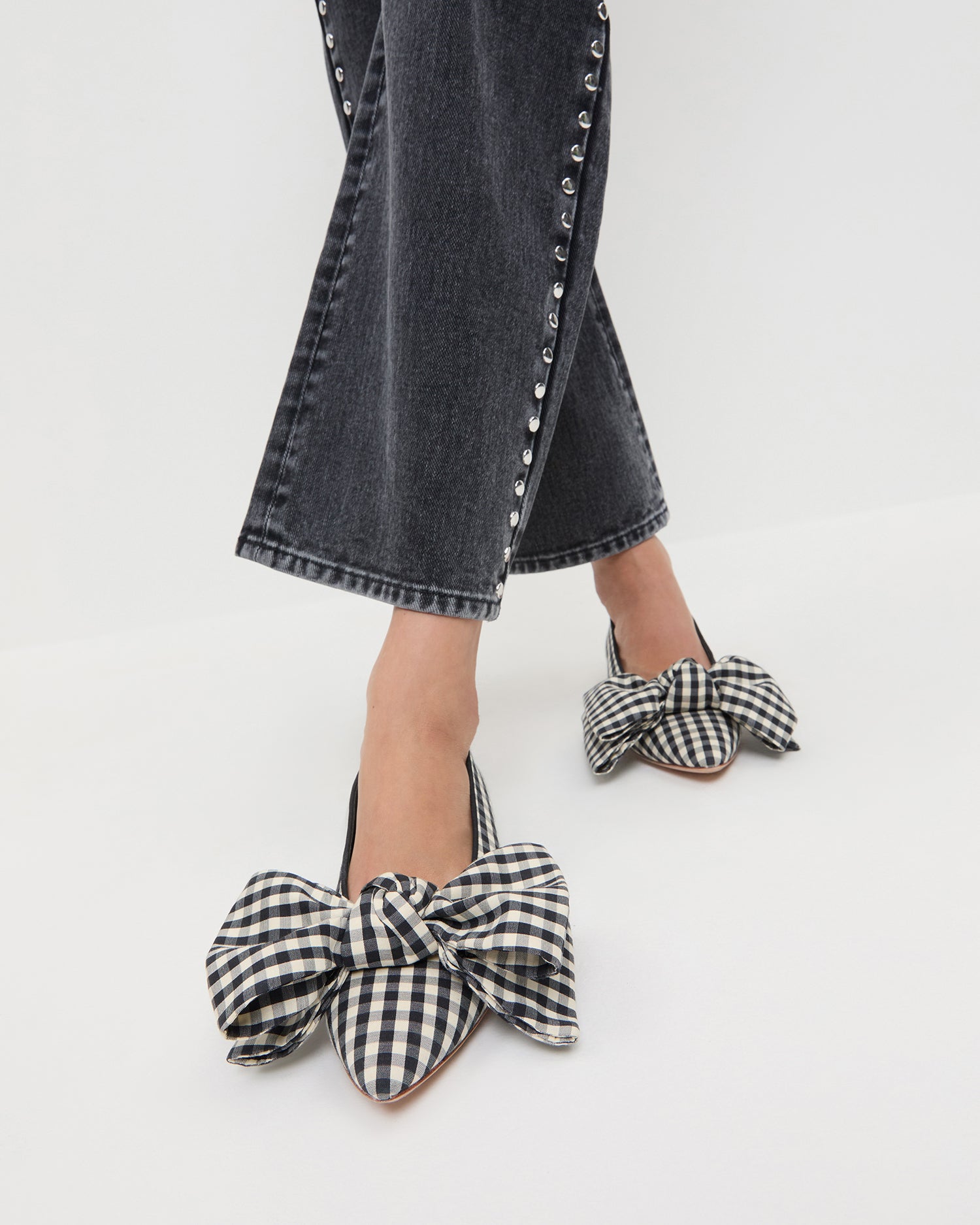 Loeffler Randall / Noa Black/White Gingham Bow Flat