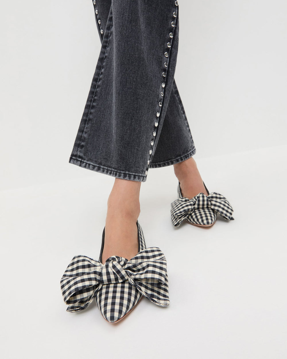 Loeffler Randall / Noa Black/White Gingham Bow Flat