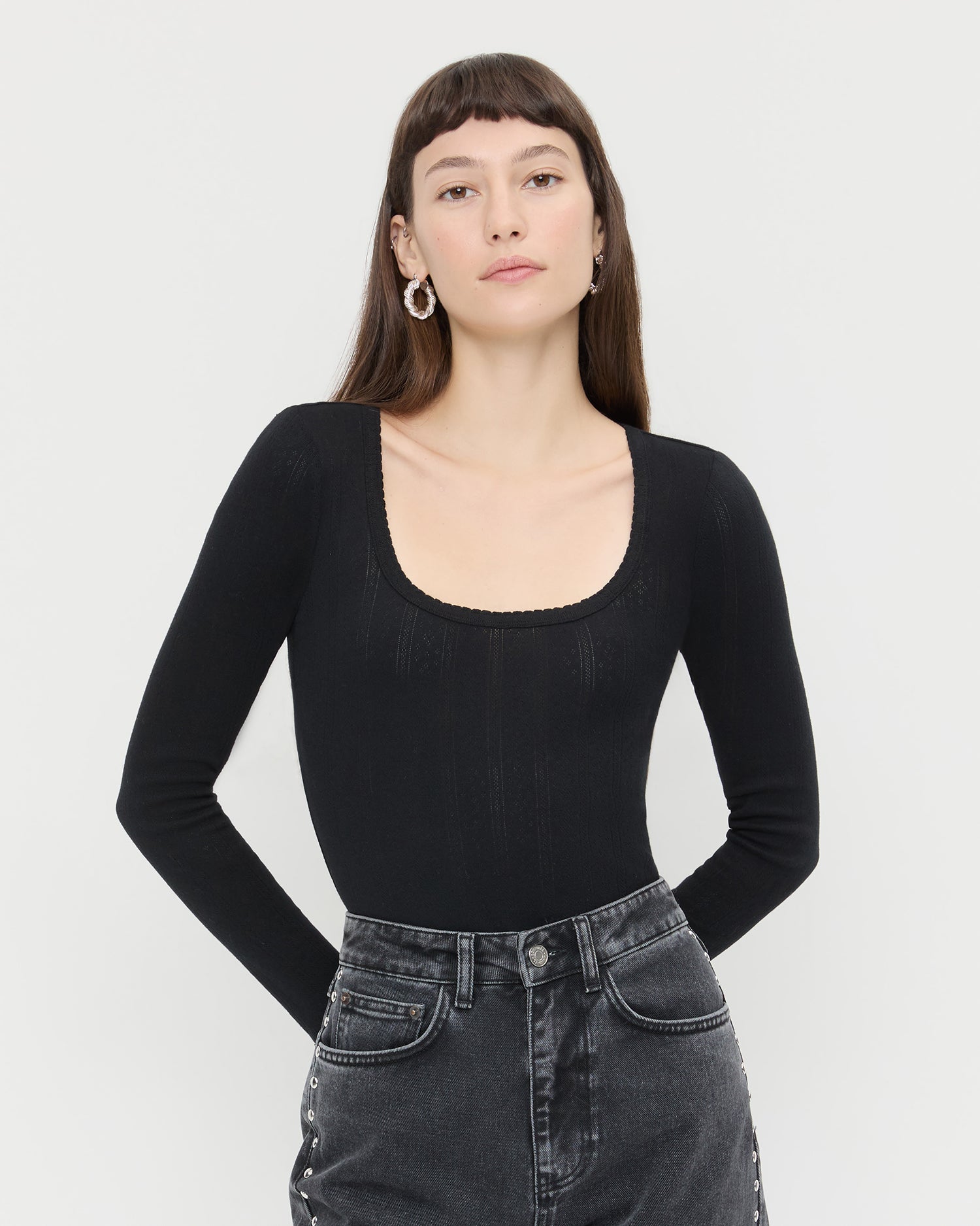 Loeffler Randall / Kaya Pointelle Long-Sleeve Bodysuit